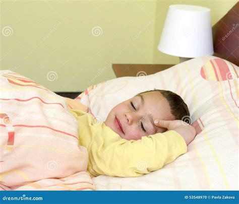 Child Sleeping In Bed Stock Photo Image Of Childhood 53548970