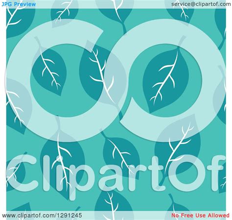 Clipart Of A Seamless Background Pattern Of Teal Leaves On Turquoise