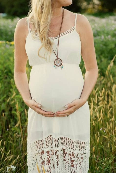 Maternity Photoshoot Golden Hour Summer Sunshine White Dress Hippie