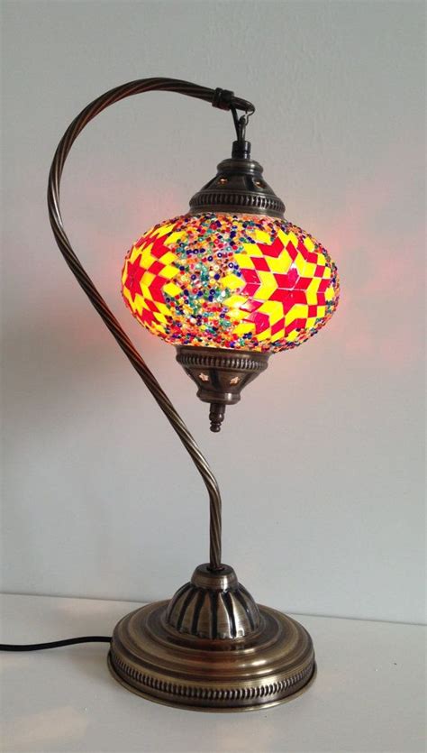 Yellow And Red Swan Neck Turkish Mosaic Lamp With Vintage Look Metal