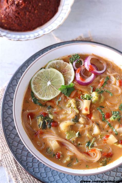 Gluten Free Vegan Vegetable Thai Curry Noodle Soup In