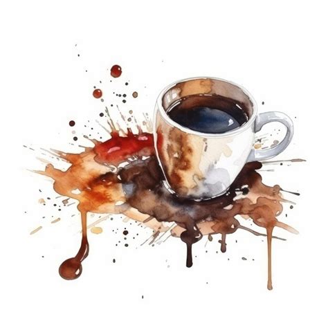 Premium Ai Image Coffee Spills On White Background In Watercolor