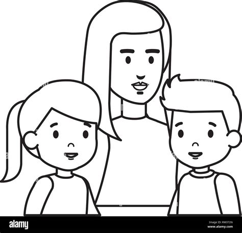Con La Hija De Madre E Hijo Personajes Diseño Ilustración Vectorial