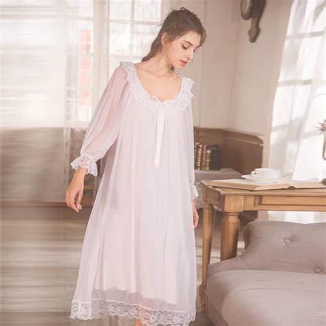 Long Sleeve Dressing Gown Breathable Plus Size Sleepwear Lace Vintage