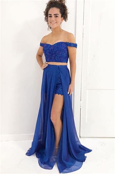 royal blue beaded prom dress with detachable skirt sexy two piece prom dresses fp049 on storenvy