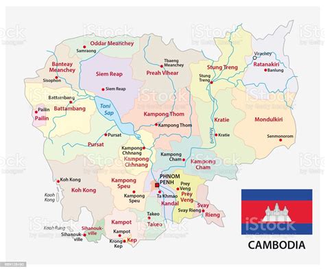 Cambodia Administrative And Political Map With Flag Stock Illustration