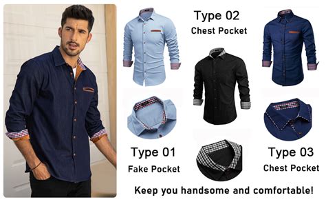 Coofandy Mens Casual Dress Shirt Button Down Shirts Long Sleeve Denim