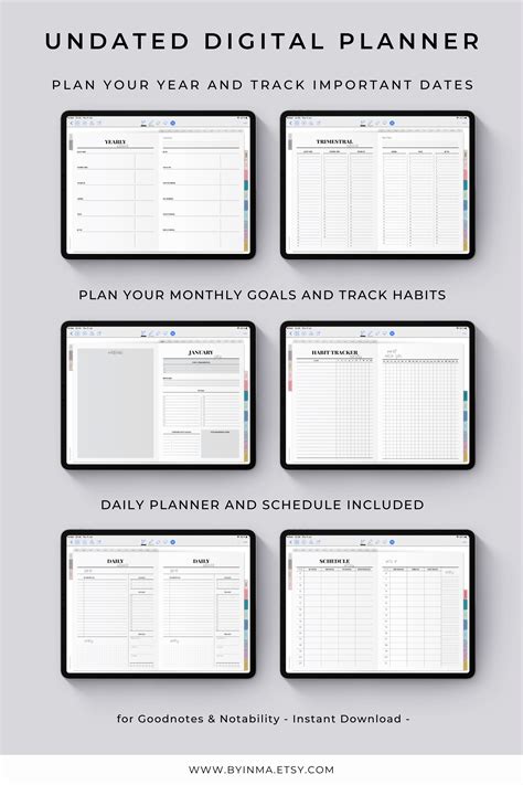 Digital Planner Goodnotes Ipad Pro Notability Template Undated Weekly