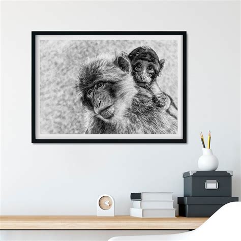 Mother And Baby Macaque Art Prints A3 A4 A5 Sizes Monkey Etsy Uk