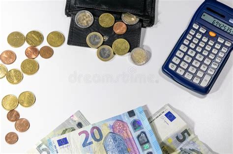 European Money With Black Wallet On White Desk As White Background With