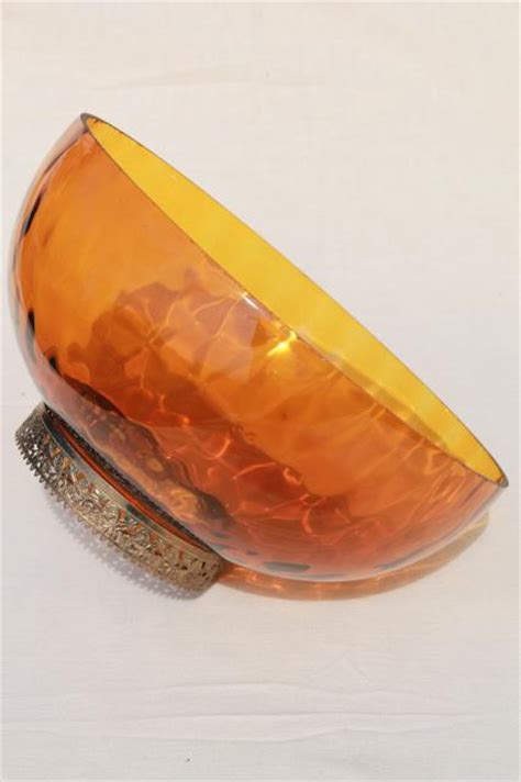 Large Old Amber Glass Lampshade Vintage Hand Blown Glass Shade For