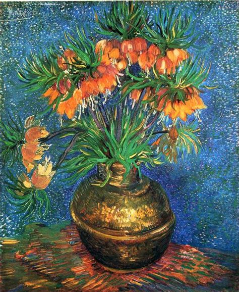 Find more prominent pieces of flower painting at wikiart.org. Fritillaries in a Copper Vase, 1887 - Vincent van Gogh ...