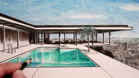 How To Draw A Modern House In One Point Perspective The Stahl House