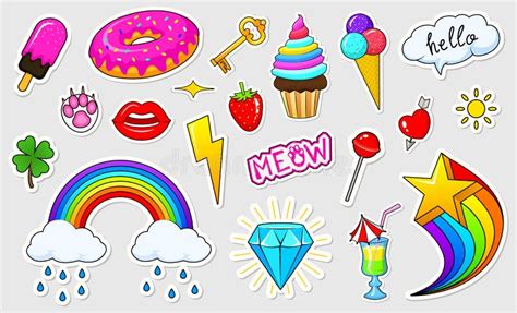 set of girls fashion cute patches fun stickers badges and pins