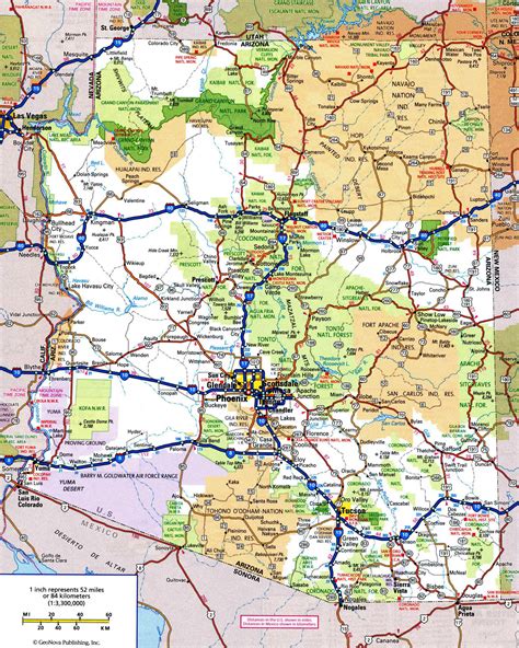 Large Detailed Roads And Highways Map Of Arizona State With All Cities