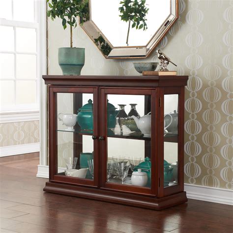 Sei Mahogany Curio Cabinet With Double Tempered Glass Doors Curio Cabinet Display