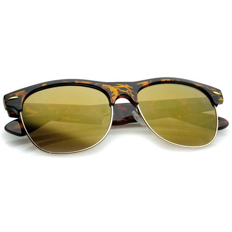Classic Half Frame Colored Mirror Square Lens Horn Rimmed Sunglasses 55mm Tortoise Gold Gold