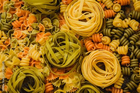 Different Types Of Colored Pasta Foto Stock Adobe Stock