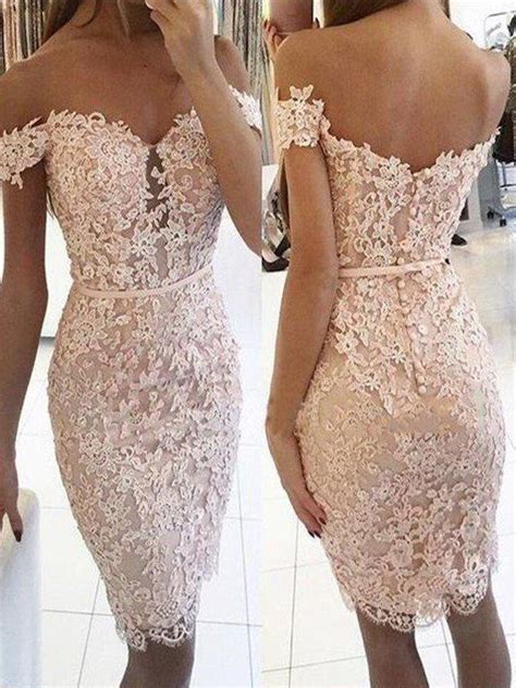 Lace Off The Shoulder Lace Sheath Column Sleeveless Knee Length