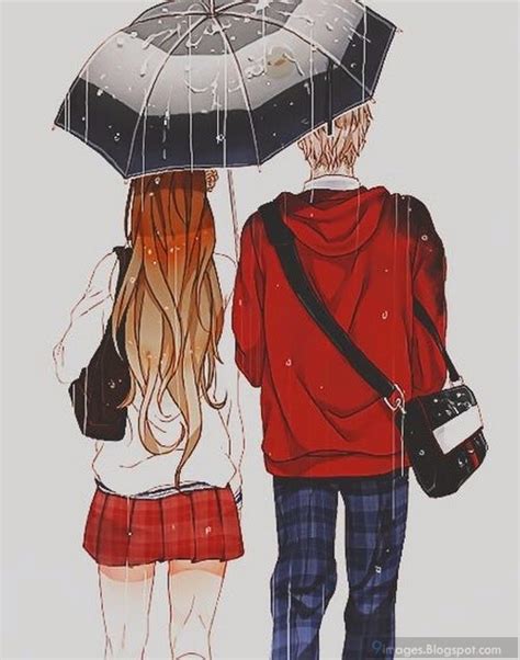 Anime Cute Raining Couple Umbrella Romantic