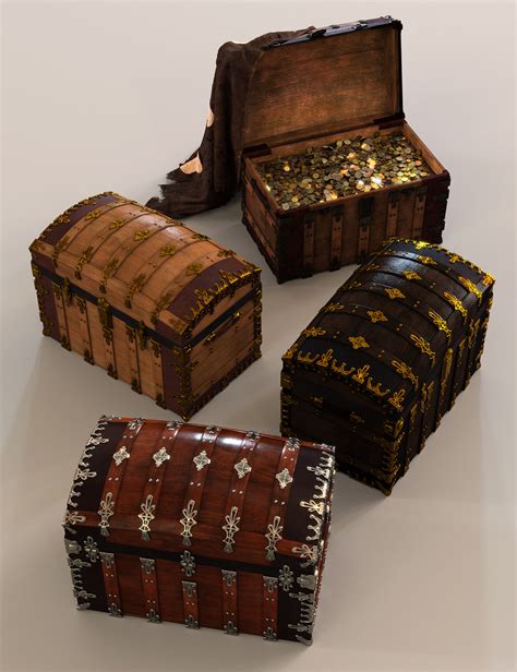 Pirate Treasure Chest Coins And Flag Daz 3d