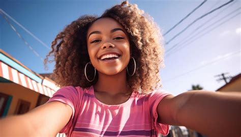 Premium Ai Image Teen African American Girl Taking A Selfie In The Summer Afro Hair Girl