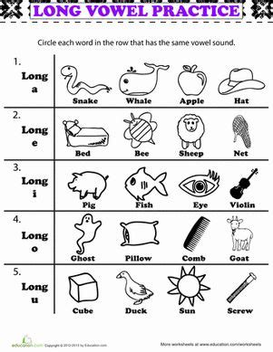 Browse a large selection of first grade coloring worksheets at education.com! Long Vowel Practice | Worksheets, Long vowels and Articles