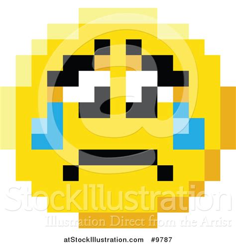 Vector Illustration Of A Crying Sad 8 Bit Video Game Style Emoji Smiley