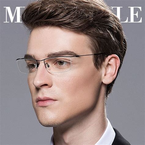 browline half rim titanium metal glasses frame for men eyeglasses fashion cool optical eyewear