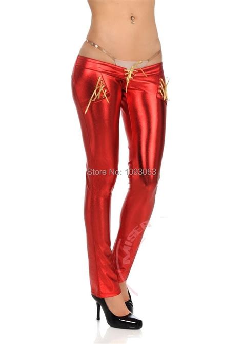 Sexy Hipster Low Rise Pants Jeans Lace Up Women Lady Glossy Slim Fit Lace Up Stylish Trousers In
