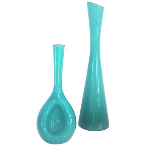 Gunnar Ander Vase Two Piece Set Lindshammer Early 1960s Swedish Scandinavian Modern Art Glass