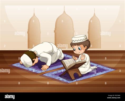 Muslim Praying In Mosque Illustration Stock Vector Image And Art Alamy