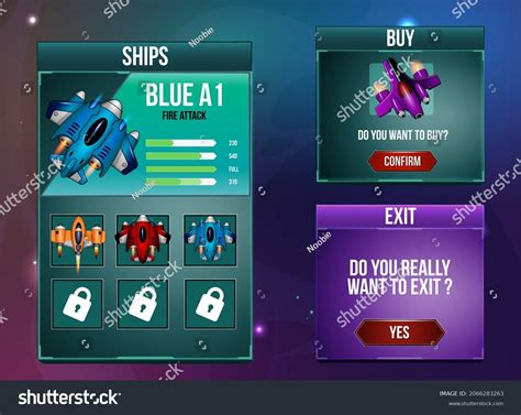 Space Shooter Game Ui Menu Popups Stock Vector Royalty Free