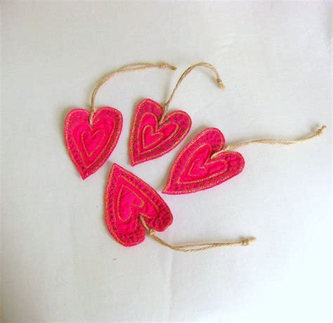 Sewdanish Heart Ornament Fabric Ornaments Hand Embroidered
