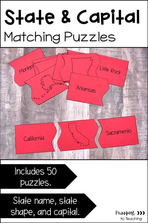 State And Capital Matching Puzzles States And Capitals Upper