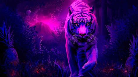 Purple Tiger Pink Galaxy Neon Jungle Digital Animal Purple Art