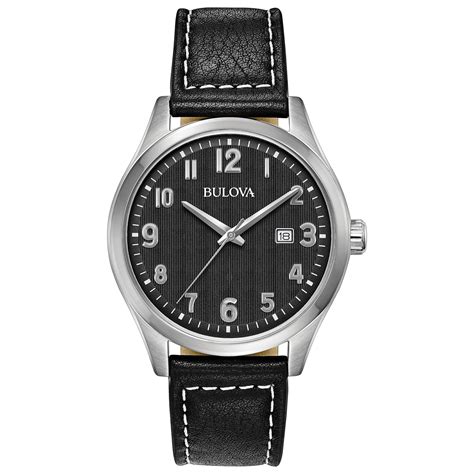 Bulova Bulova Mens Black Dial Leather Strap Watch