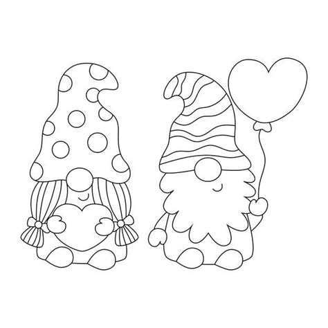Two Gnomes With Hearts On Their Heads One Is Holding A Balloon And The