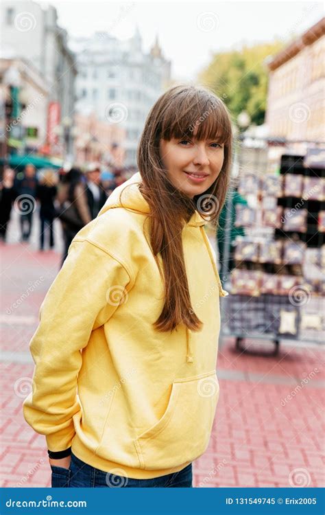 Young Lady In Old Arbat Street In Moscow Stock Image Image Of Street