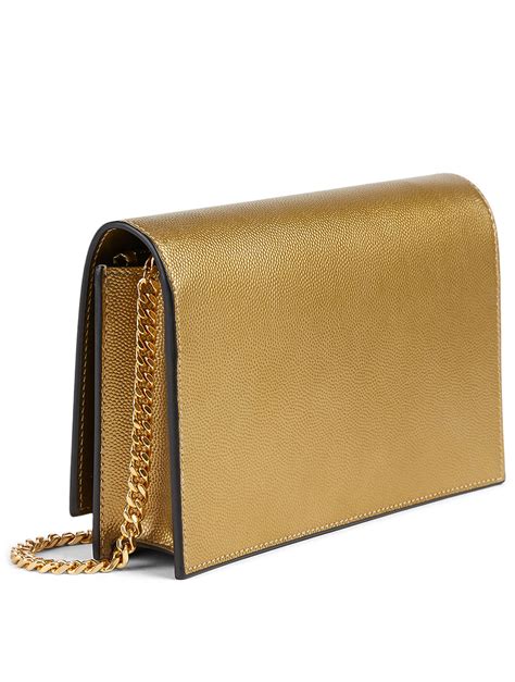 Saint Laurent Kate Ysl Monogram Metallic Leather Chain Wallet Bag