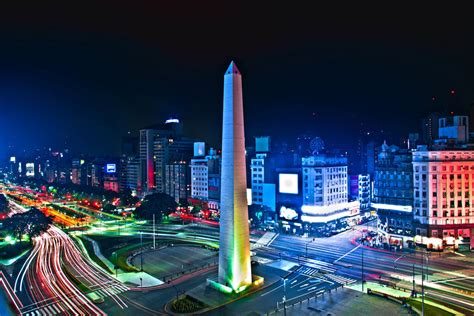 Man Made Buenos Aires Argentina Night Time Lapse Road Building Obelisk