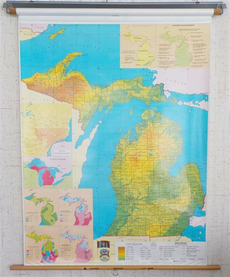 Vintage Nystrom Wall Map 1980s Pull Down School Michigan Map Etsy
