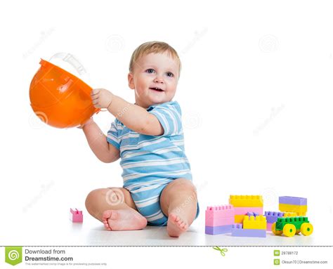 Baby Boy Playing With Building Blocks Toy Stock Photo Image Of