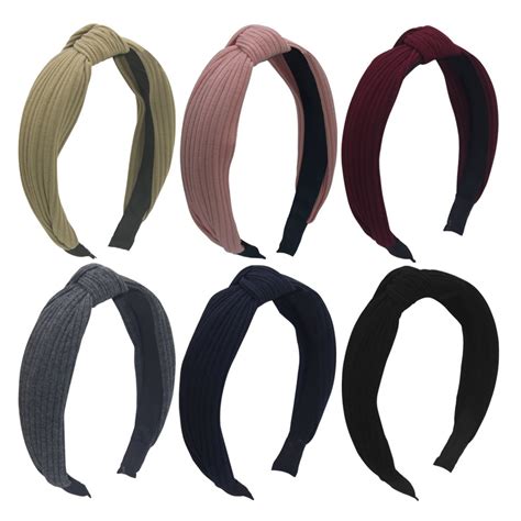 Habibee Pack Of 6 Wide Plain Fashion Headbands Knot Turban