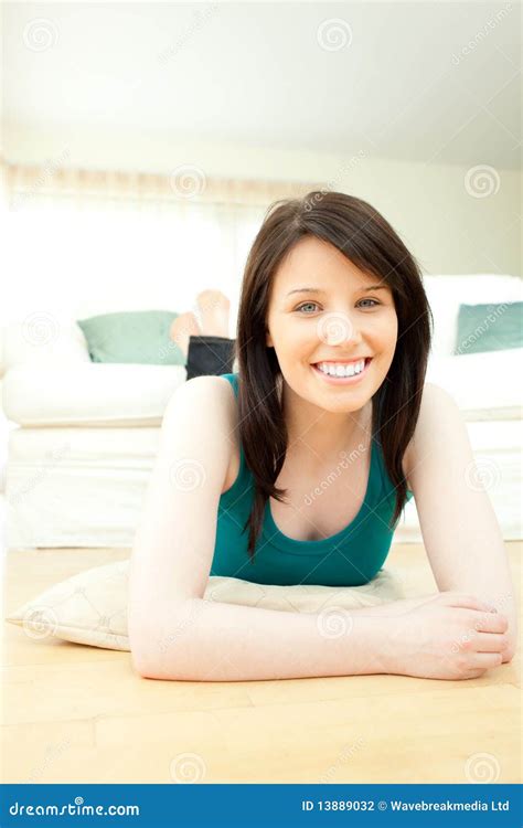 Elegant Woman Lying Down On The Floor Stock Photo Image Of Living