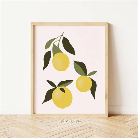 Modern Abstract Botanical Lemon Wall Art Lemon Kitchen Etsy