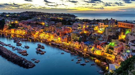 Landscape Sea Cityscape Italy Bay Night Reflection Evening