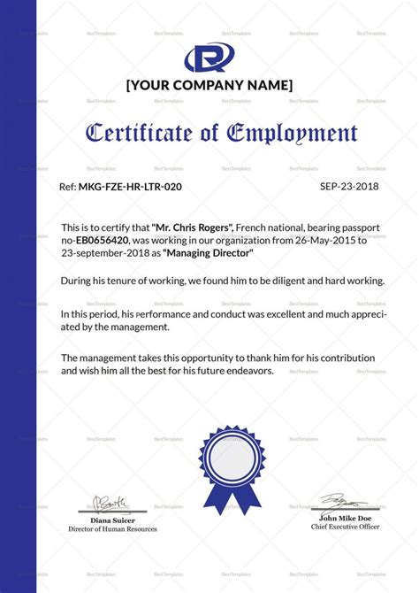 enchanting sample certificate  employment template request letter
