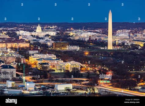 Aerial View Of Washington Dc Cityscape From Arlington Virginia Usa