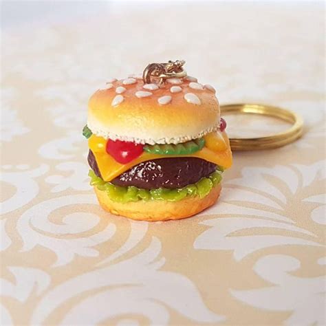 Handmade Cheeseburger Charm Polymer Clay Food Hamburger Miniature Food